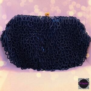 Vintage 1960s Beaded Black Evening Bag ADG Fashion GVC